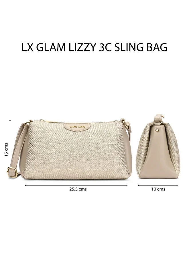Lavie  Luxe Women's Glam Lizzy 3-Compartment Sling (Beige) for Women | Best Price UAE